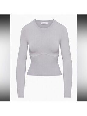 Babaton Aritzia Light Gray Knit Long-Sleeve Top sculpt knit empire long sleeve